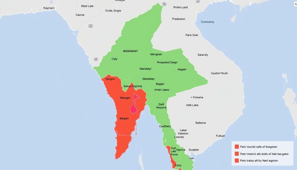 Map showing safe and restricted areas in Myanmar for travelers in 2025, myanmar travel guide 2025