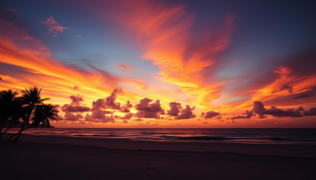 Sunset over tropical beach with silhouette of palm trees, Philippines travel guide 2025