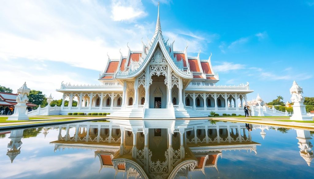 White Temple (Wat Rong Khun) in Chiang Rai with reflective pond - thailand travel guide 2025